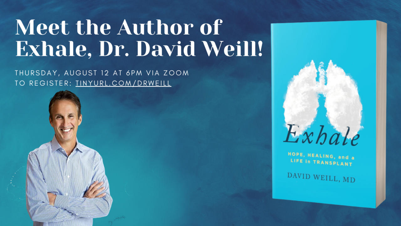 Image of Dr. David Weill, light blue book cover with cloud lungs.